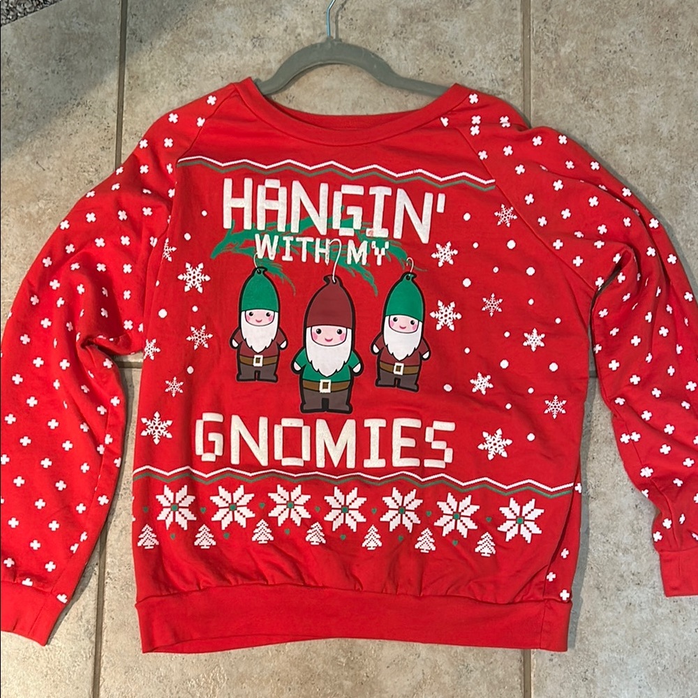 Red Christmas Sweater with Gnome Print
